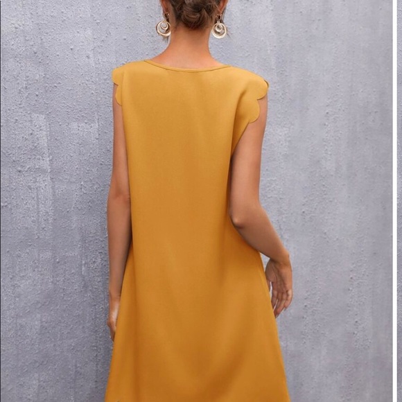 Light Panels Waist Hem Dress Mesh Yellow Scalloped Edge High